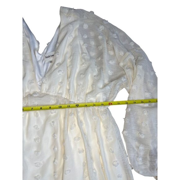 Peach Love California Women's Ivory Textured V-Neck Dress Size M - Picture 3 of 7
